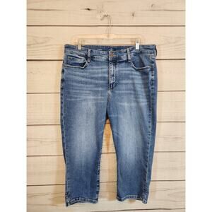 St John's Bay Women's Blue‎ Solid Stretch Mid Rise Straight Capri Jeans Size 16